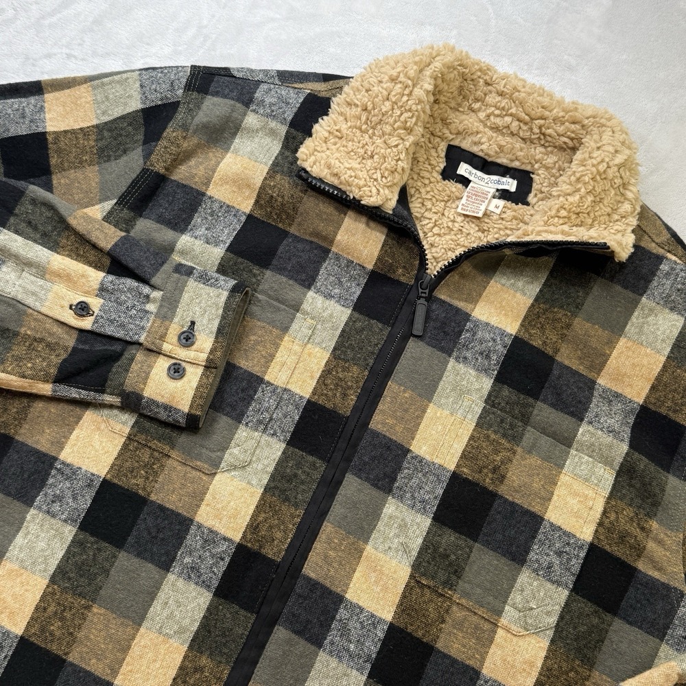 Carbon2Cobalt Sherpa Lined Plaid Jacket Men's Medium Full Zip Flannel Shacket